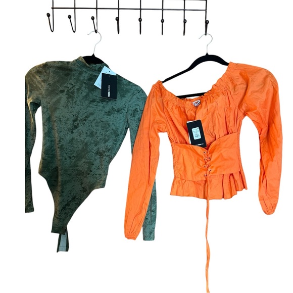 Orange Off-Shoulder Lace-Up Top - Picture 1 of 1